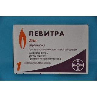 Левитра таблетки покрыт. п/о 20мг, №1 Таблетки, покрытые.